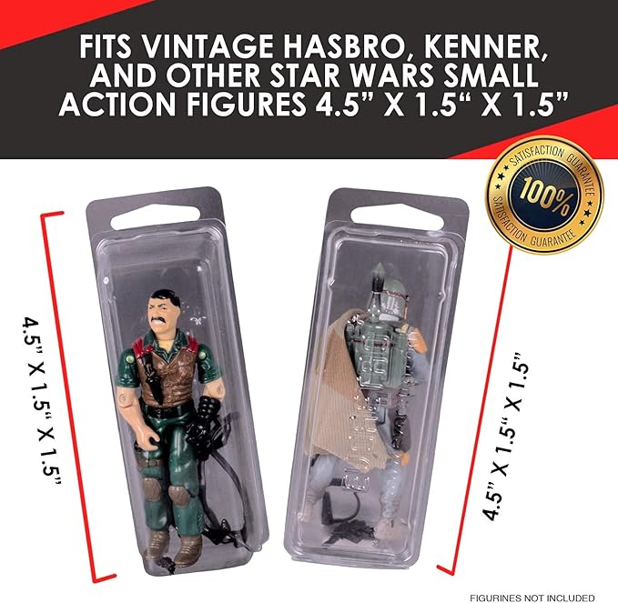 EVORETRO Clamshell Loose Action Figure Protective Case Compatible with 3.75 Inch Star Wars, Motu, Marvel, GI Joe Toy Figures - Retro Action Figure Storage Blister PET Plastic Display Case (50 Pack)