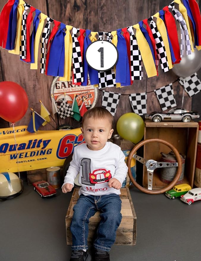 First Birthday Party Supplies - Race Car Banner For Photo Booth Props And Backdrop Cake Smash, Best 1st Party Decorations For Kids (1st Race Car Birthday Banner)