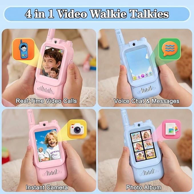 Walkie Talkies for Kids with Camera Video Walkie Talkie 2 Pack Rechargeable Long Range Kids Toys for Camping Hiking Travel Gifts for Boys & Girls Ages 3–10