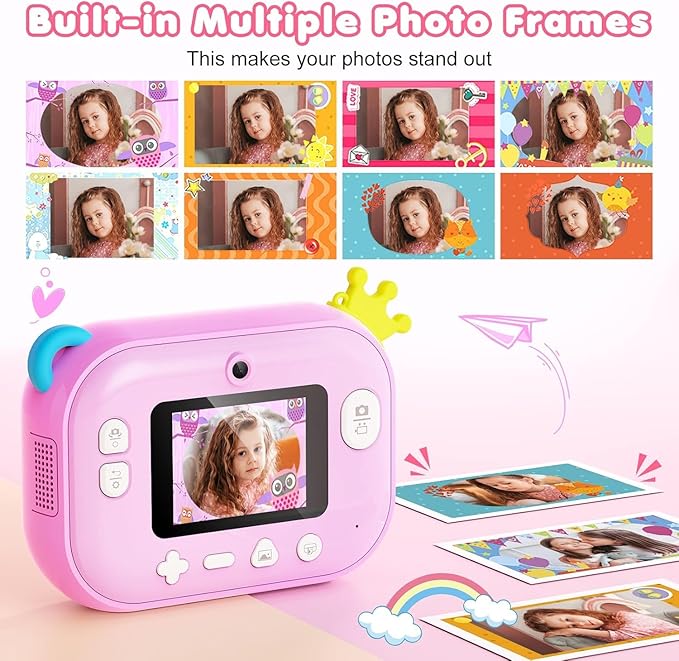 Instant Print Camera for Kids – 12MP 1080P Digital Camera with 2.4 Inch Screen,Includes 8GB SD Card, Perfect Christmas & Birthday Gift for Ages 3-12, Girls & Boys