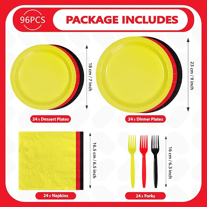 96Pcs Mouse Color Birthday Party Decorations Red Black Yellow Dessert Paper Plates and Napkins Set Cartoon Themed Mouse Decor for Kids Boys Girls 1st Birthday Baby Shower Party Supplies Serves 24