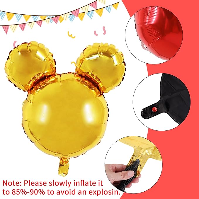 Vuzvuv 12pcs 24 Inches Mouse Head Foil Balloons, Black Red Gold Mouse Shaped Balloon for Birthday Party, Baby Shower,Theme Party Decoration,Graduation Party Supplies