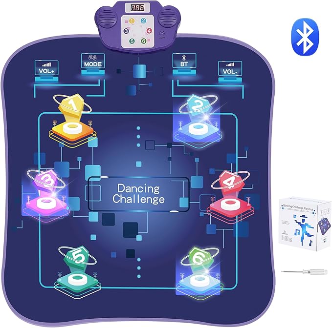 Happybuy Dance Mat, 6-Button Rhythm Step Play Mat, Electronic Pad with Wireless Bluetooth, LED Lights, 5 Game Modes, Adjustable Volume, Built-in Music, Toys Gifts for 3+ Year Old Girls