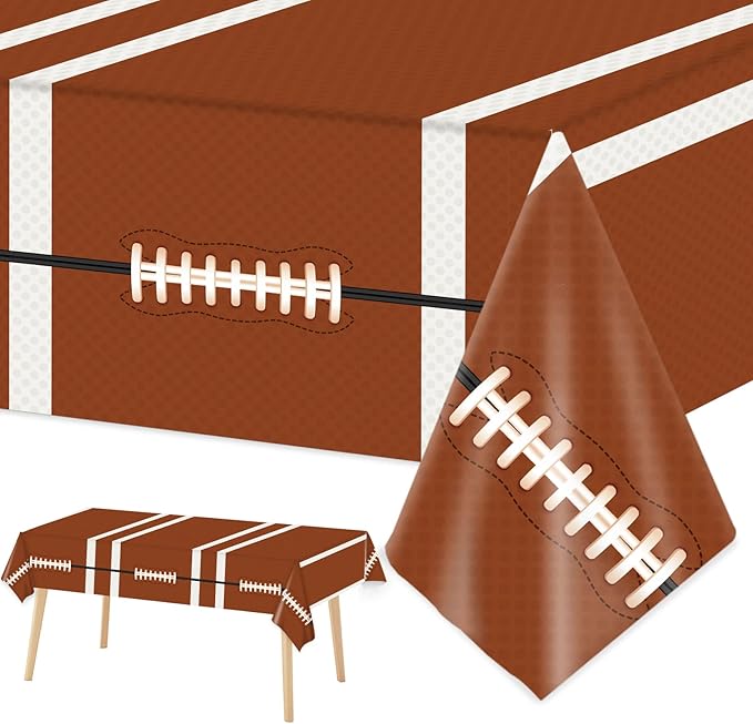3PCS Football Tablecloths Football Birthday Plastic Table Cloth Party Decorations Football Disposable Table Covers Touchdown Game Day for Rectangle Tables Sports Party Supplies, 54 X 108 Inches