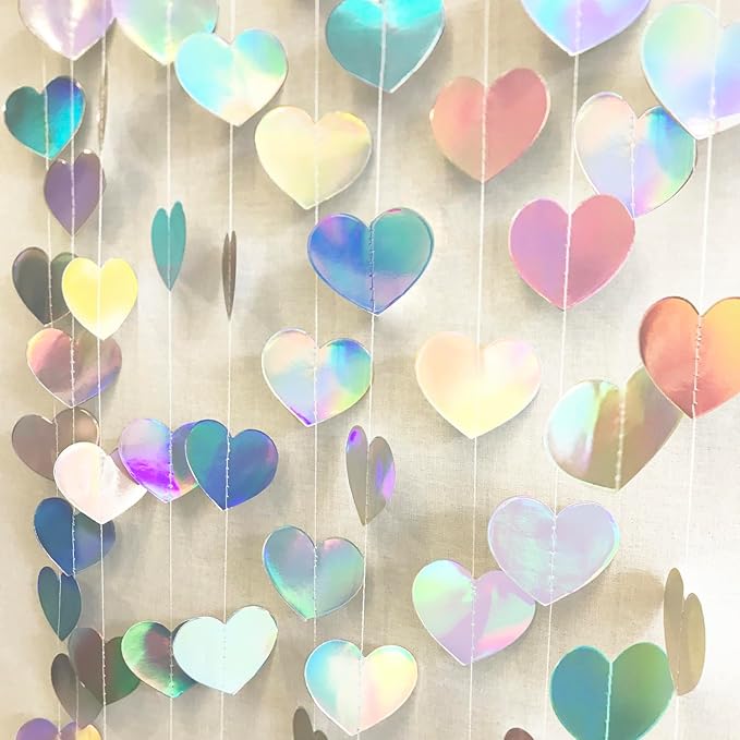 52Ft Shiny Corlorful Glitter Laser Love-Heart Garland Photo Booth Props for Girl Birthday Party Decorations ERAS Themed Birthday Banner Supplies Themed Decor Taylor Party Decorations
