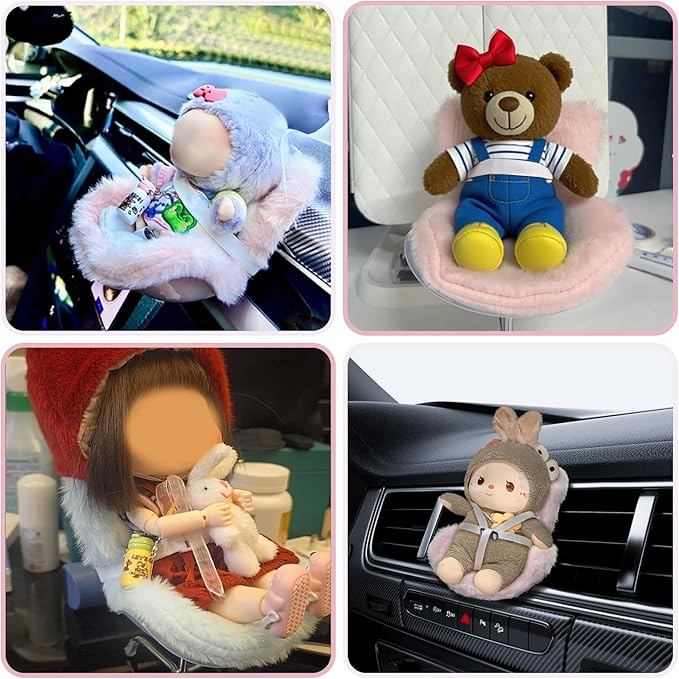 Doll Car Seat & 2 Outfit Set (No Dolls), Car Seat for 10–17cm Dolls with Vent Clip & Seat Stand, Doll Clothes with Shoes, Cute and Functional Accessories Set