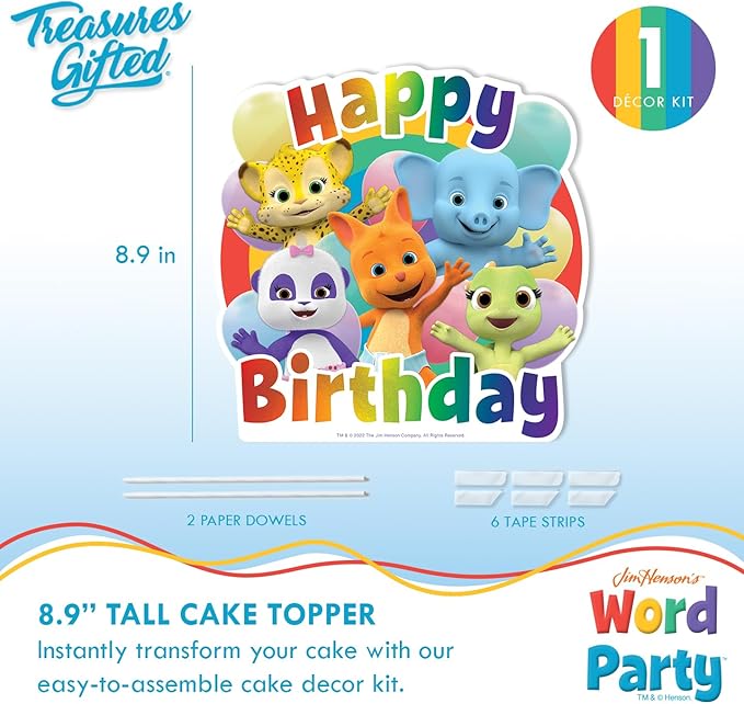 Jim Henson's Word Party Cake Topper Set - (1) Cake Topper & (24) Cupcake Toppers & Wrappers - Birthday Party Supplies