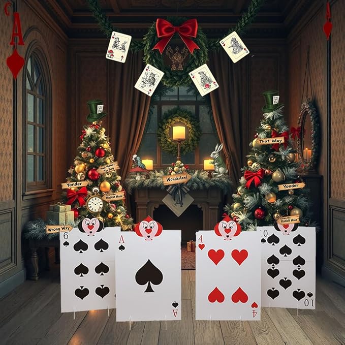 4pcs Queen's Soldiers Big Cards Yard Signs 22.9"*14"with Stakes Alice Party Decorations Queen of Hearts Accessories AliceThemed Party Decor Large Lawn Garden Sign Indoor Outdoor