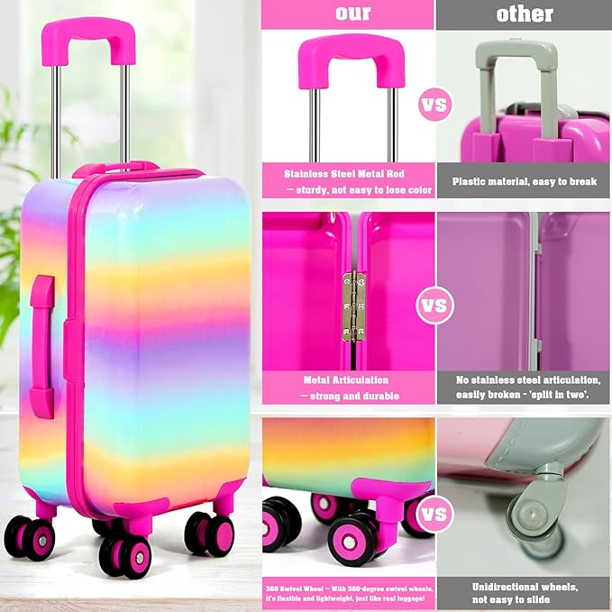 27 PCS American 18-inch-Doll-Clothes and Accessories-Travel-Suitcase Luggage,Clothes and Shoes, Bag, Sunglasses, Camera, Passport, Notebook, Phone, pad Travel Gear Play Set Fit(No Doll)