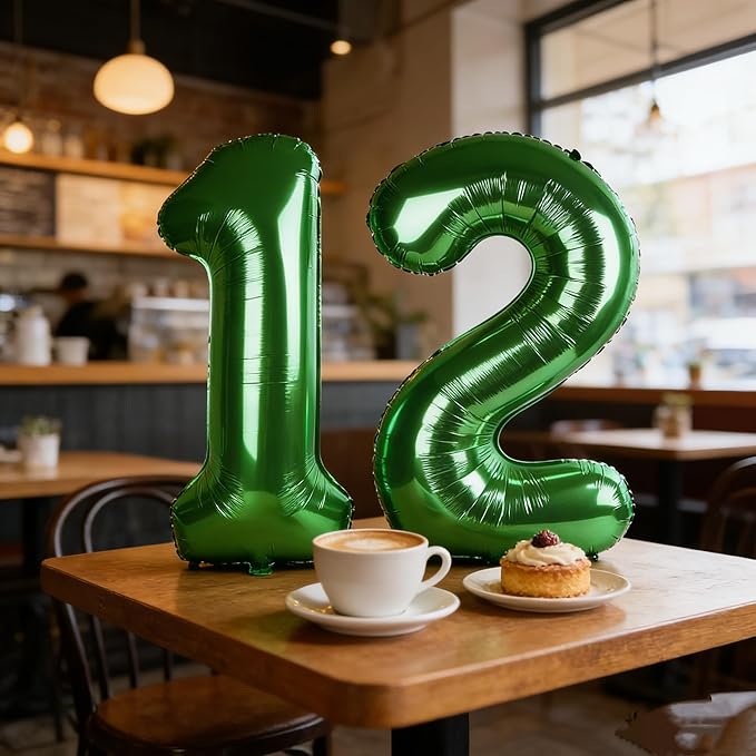 Balloons 12 Number 40 Inch, Dark Green Large Number Balloons Birthday Gift for 12 21 Years Old, Maylar Balloon Decorations for Wedding Engagement Graduations Memorial Day's