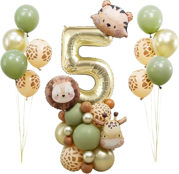 Jungle Safari Birthday Balloons, Animal Balloons Décor Happy Birthday Party Decoration for Wedding Birthday Party (Number 5)