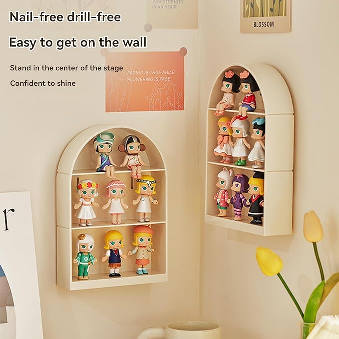 3 Layer Display Case for Figures - Wall-Mounted Dust Proof Storage Box with Door, Thickened Plastic Cabinet for Pop Mart Action Figures Collectibles (No Tools Needed)