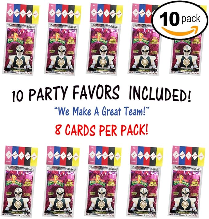 Power Rangers Party Favors, We Make A Great Team 10 Pack, New Power Rangers Party Supplies or Valentines Day Cards for Kids School Classroom Exchange, Creative Pre Assembled Gift Idea