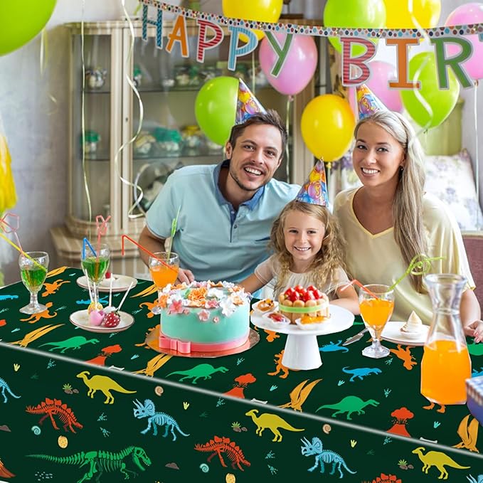 3 Pack Dinosaur Plastic Party Tablecloth, Dinosaur Birthday Decorations, Dinosaur Birthday Table Cover for Kids Boy Dinosaur Party Decorations, 54 x 108 Inch