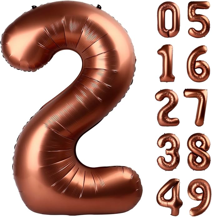 Dark Brown 40 Inch Big Number Balloon Birthday Decoration, Number 2 Helium Balloon 12 20 22 23 24 26 2025 New Years Celebration, Boy Girl Baby Anniversary Party Graduations Supplies Decorations