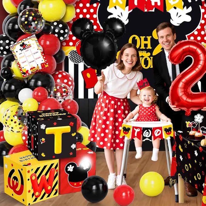 Mouse 2nd Birthday Party Decorations Mouse Second Birthday Balloon Boxes with Letters, 2 Years Old Bday Party Idea for Baby Boys|Girls