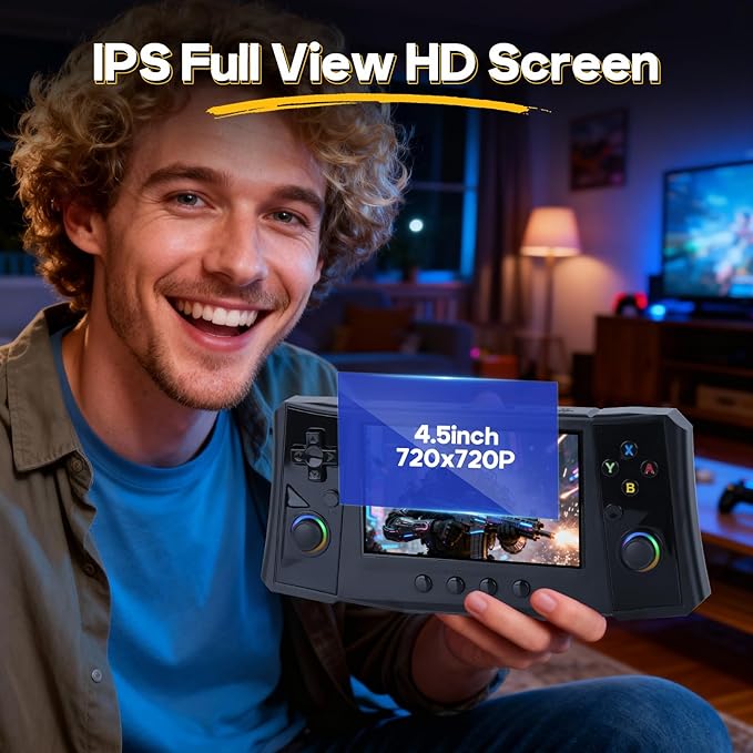 2025 New R50 Retro Handheld Game Console, 50000 Preloaded Games, 256GB Expandable Storage, 4.5 Inch IPS HD Screen, Portable Gaming Device with Long Battery Life (Black)
