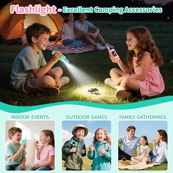 Video Walkie Talkies for Kids, 2 Pack Rechargeable Kids Walkie Talkies Long Range with Flashlight Outdoor Christmas Birthday Toddler Toys Gifts for 3-12 Year Old Boys Girls for Outside, Camping Travel