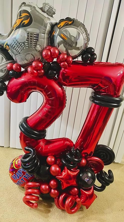 Red 7 Balloon, Number Balloon 40 Inch for Red Party Decorations, 7th Number, Red Seven Birthday Decorations, Number 7