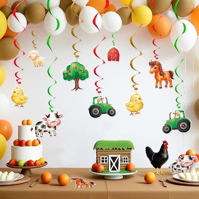 WERNNSAI Farm Animal Hanging Swirl Decorations - 16PC Farm Hanging Foil Swirls Ceiling Supplies Barnyard Party Hanging Streamers for Kids Farmhouse Theme Party Baby Shower
