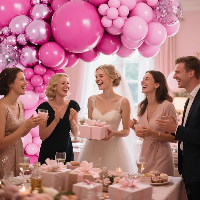 153pcs Pink Balloon Arch Garland Kit, Hot Pink Latex Balloons Metallic Confetti Ballon Different Size 18 12 10 5 inch for Girls Birthday Wedding Princess Baby Shower Party Decorations.