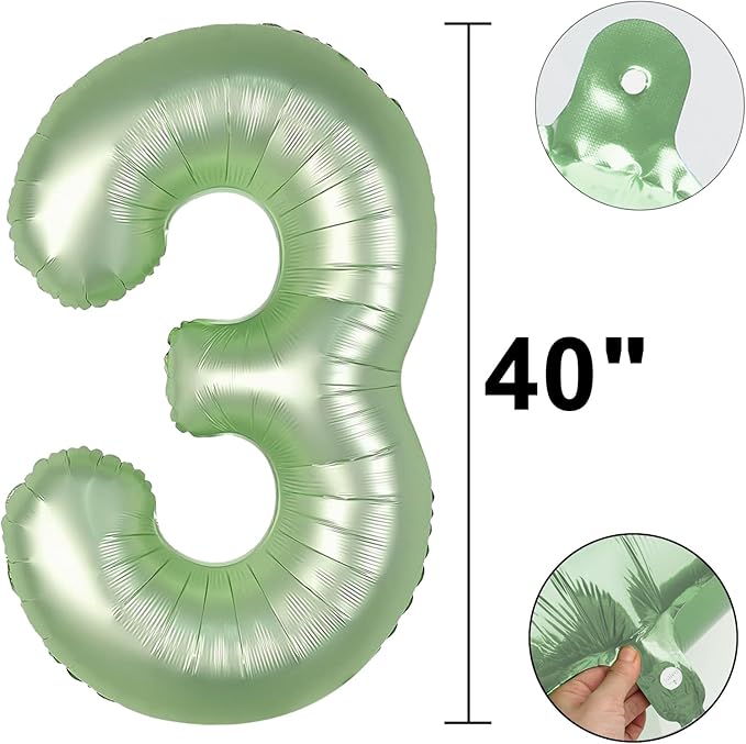 40 Inch Olive Green Balloon Number 3 Balloon,Number Balloons Big Giant Jumbo Number 3 Foil Mylar Balloons for 13th Birthday Party Anniversary Events,Wedding Anniversary Party Decorations