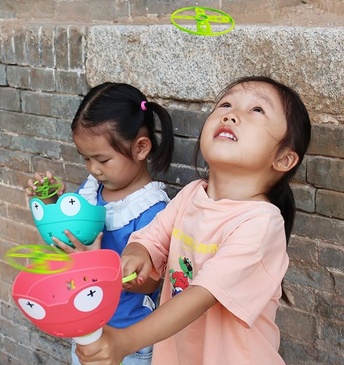 Disc Launcher Toy Kids Yard Flying Spinner Fairy Hover Helicopter Propeller Toy Outdoor Capture Catching Chasing Game Gift for Boy Girl Age 4 5 6 7 8 9 10 with 12 mini Discs
