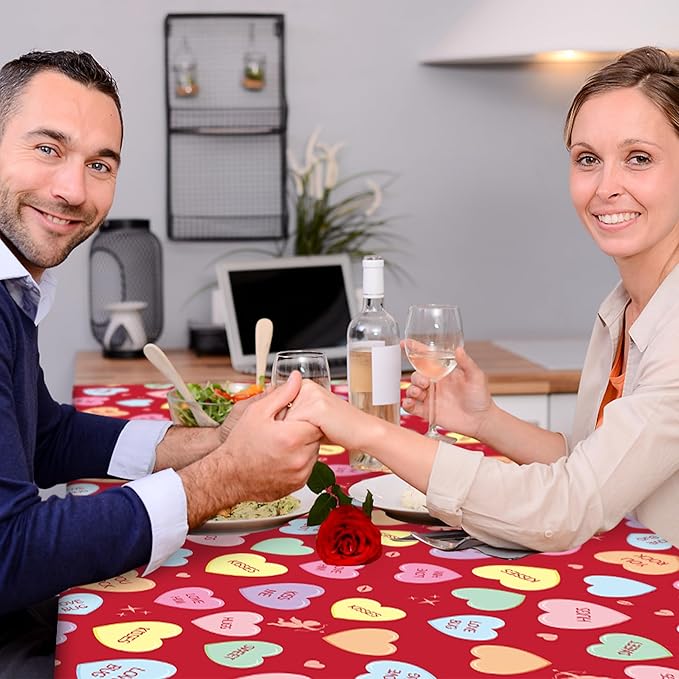 Valentine’s Day Table Cover - 3 Packs Valentine’s Day Themed Waterproof Disposable Plastic Tablecloth Rectangle Table Cloths School Holiday Party Favors Classroom Decoration Supplies Banner