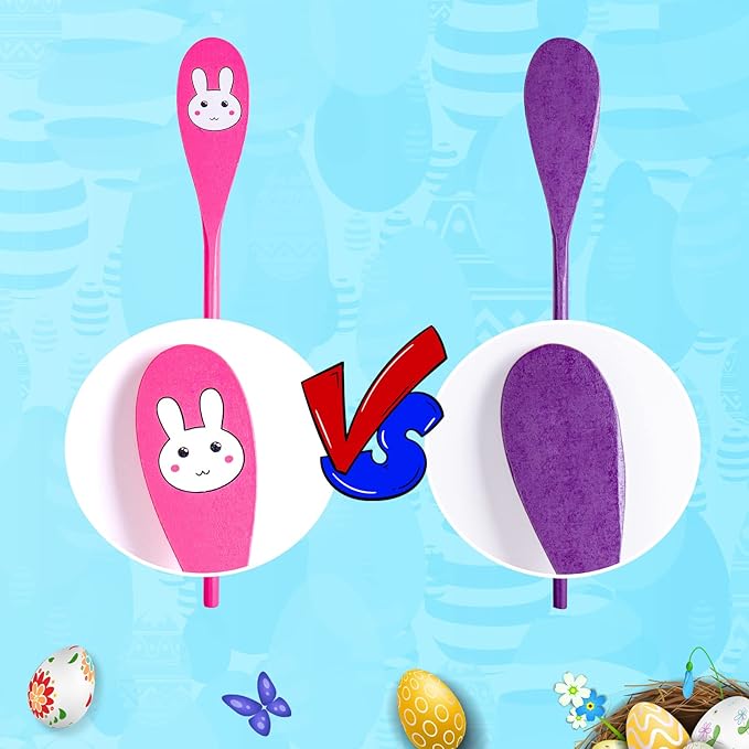 6 Players Easter Egg and Spoon Race Game Set, Easter Party Favor for Kids and Family Activity Lawn Games Party Supplies Outdoor Fun Games, Classroom Activities Easter Games