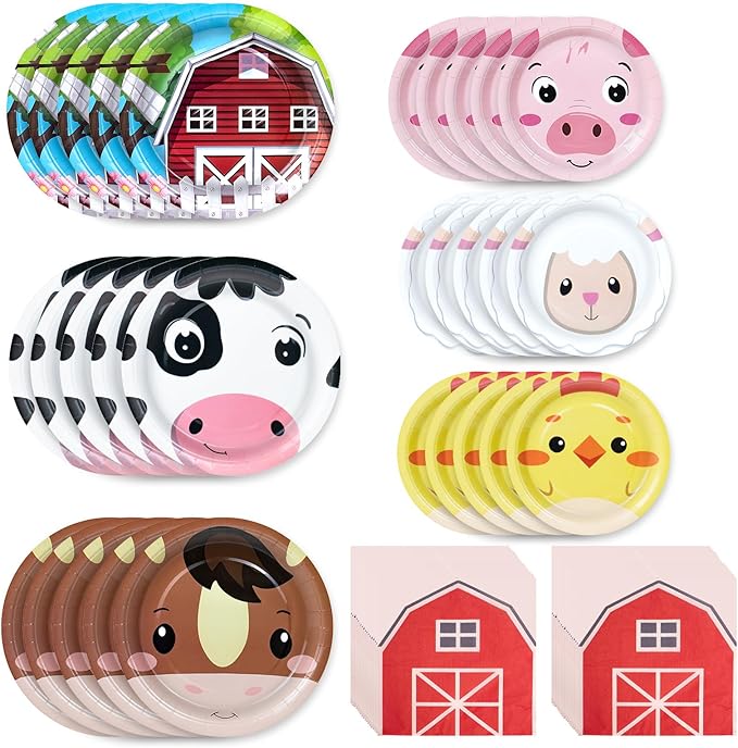180Pcs Farm Animals Party Supplies Paper Plates and Napkins Serve 60 Disposable Tableware Set for Birthday Party Decorations Game Day Family Holiday Sports Events