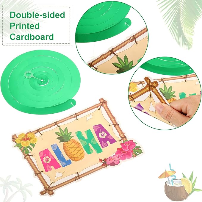 Outus 30 Pieces Hawaiian Luau Birthday Party Hanging Swirl Decorations, Flower Tropical Palm Flamingo Sign Foil Ceiling Decor for Floral Tropical Party Summer Beach Pool Tiki Supplies(Summer)