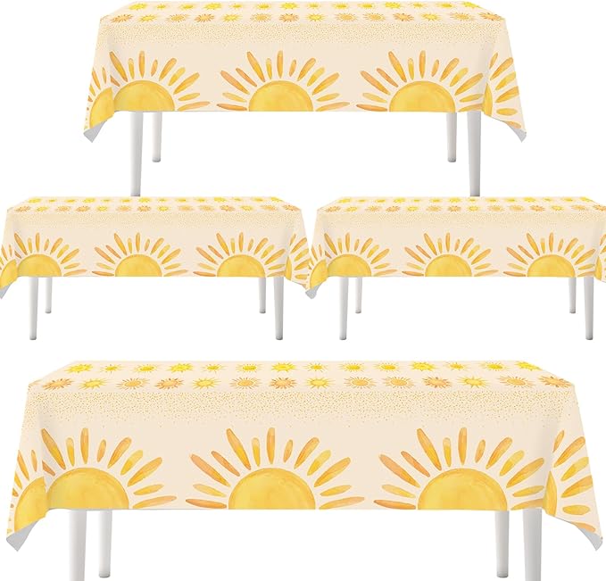4ps Boho Sun Birthday Party Table Cloths First Trip around The Sun Birthday Decorations Boho Hippie Sunshine Disposable Plastic Table Covers for Sun Baby Shower Party Supplies Decorations (new yellow)