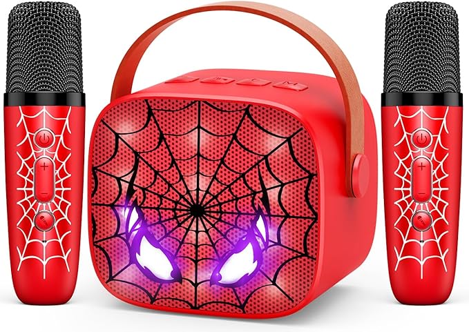 Mini Karaoke Machine Toys Gifts: Kids Toys Easter Birthday Gifts for 4 5 6 7 8 9 Years Old Girl Boy Basket Stuffers LED Portable Bluetooth Speaker with 2 Wireless Microphone Girl Gift Age 3-12+