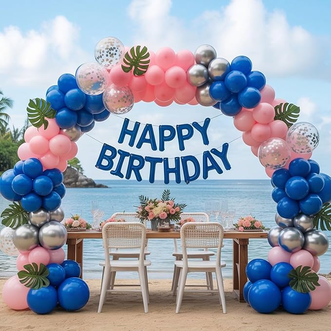 Paready Pink and Blue Balloon Set - 50Pcs 12 Inch Pastel Confetti, Royal and Metallic Balloons for Kids Girls Birthday, Baby Shower, Gender Reveal Supplies