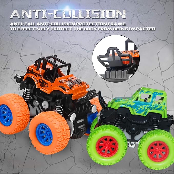 Monster Truck Toys - Friction Powered Toy Cars Push and Go Vehicles for Toddlers Kids Best Christmas Birthday Party Gift for Boys Girls Aged 3 and Above 4-Pack