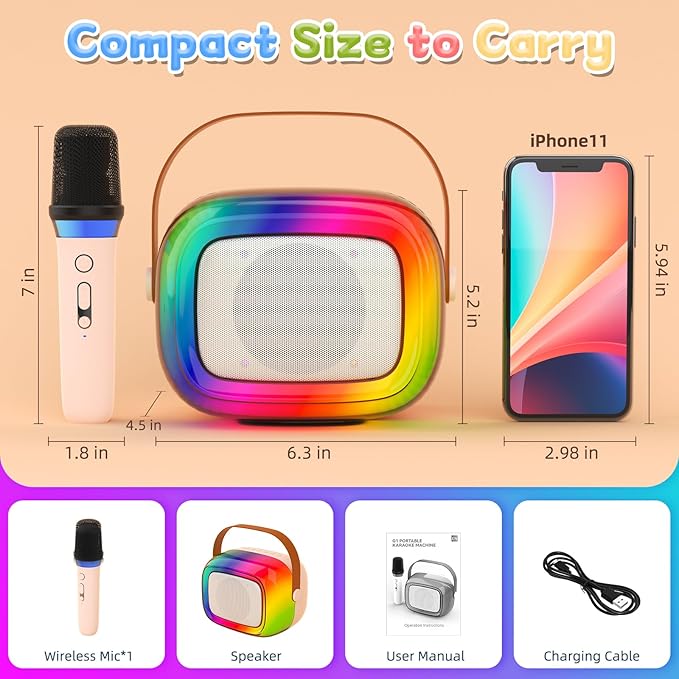 Karaoke Machine for Kids, Girl Toys Christmas Birthday Gifts for Ages 4-12 Girls, Boys, Guyucom Portable Bluetooth Karaoke Machines with 1 Wireless Mic for 4,5,6,7,8,9,10,11,12+ Year Old Kid Party