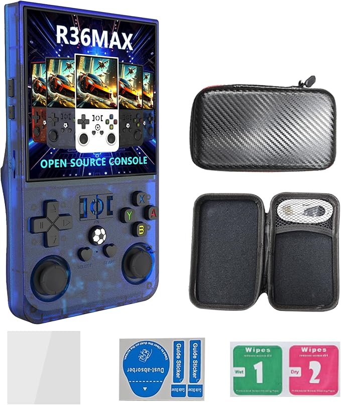 R36MAX Retro Gaming Console, 4-inch HD IPS Screen Handheld Game Consoles with 4000mAh Battery, Linux System Handheld Emulator Console with 30+ Emulators and Built-in 128G TF Card (Blue)