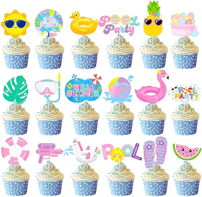 36Pcs Summer Party Cake Toppers,Pool Party Decorations,Water Birthday Party Supplies