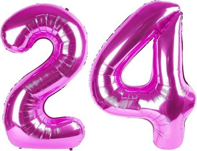40 Inch Large 24 Balloon Numbers Rose Purple Big Foil Number Balloons Giant Helium Happy Birthday Party Decorations for Man and Women, Huge Mylar Anniversary Party Supplies