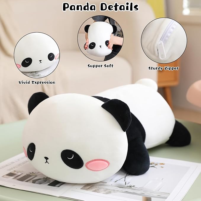 Panda Stuffed Animal Cute Panda Plush Pillow with 4 Baby Plushies in Her Tummy, Soft Cotton Stuffed Animals Toy Gifts for Kids
