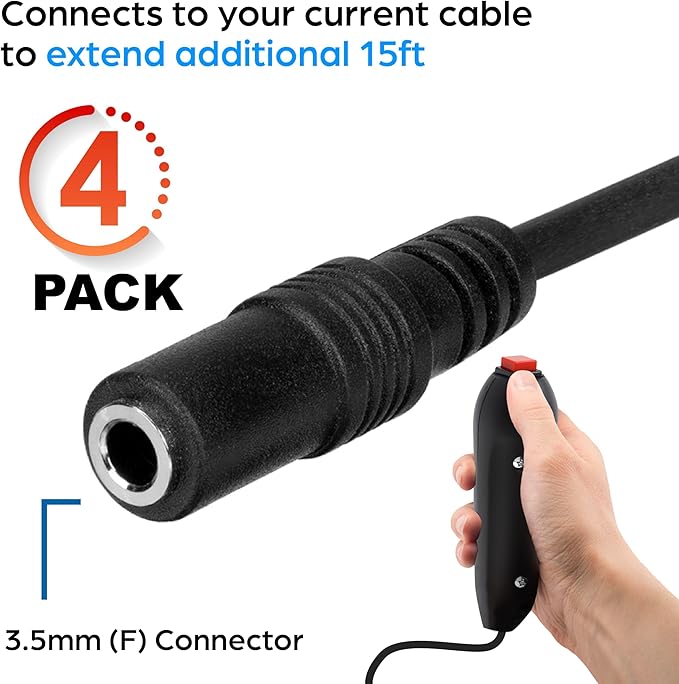 Teacher's Choice 15 Ft Extension Cables for Handheld Game Buzzer System (4 Pack)
