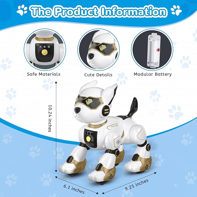 PeachLeaf Robot Dog Toy for Kids, Programmable Interactive RC Pet with Voice Control & Touch Sensor, Imitates Animal Sounds, Plays Music, Dance Modes, Robotic Puppy Toy for Kids Boys & Girls (Gold)