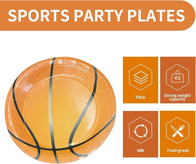 120 Pcs Basketball Party Supplies - 60 Pcs 7 Inch Basketball Plates 60 Pcs Basketball Napkins - Disposable Dessert Plates and Napkins Set for Kids Boys Birthday Basketball Theme Party Decorations