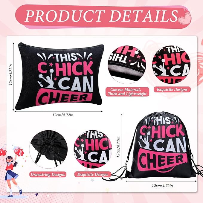 Abbylike 60 Pcs Cheerleading Party Favors Cheer Party Supplies Include 12 Pink Makeup Bag 12 Bracelet 12 Drawstring Backpack 12 Hair Ties 12 Pink Horse Temporary Tattoo for Western Birthday Decoration