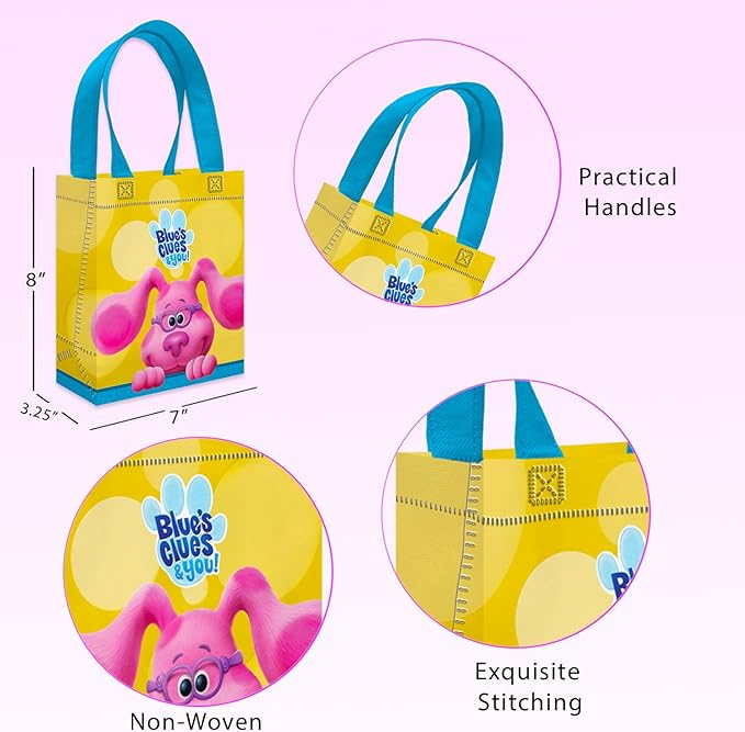 Blue's Clues Party Favor Bags Set – 12 Pack 8" Goodie Bags for Kids Bulk Reusable Mini Totes | Blue's Clues Birthday Party Supplies