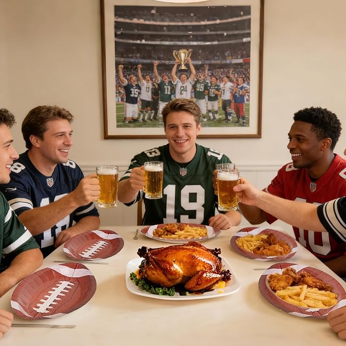 50Pcs Football Paper Plates Party Supplies - Football-Shaped Disposable Dessert Paper Plates for Sports Events, Touchdown and Birthday Party Decoration