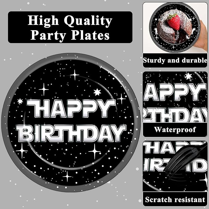100Pcs Stars Birthday Party Decoration Galaxy Universe Plates and Napkins Space Theme Paper Plate Supplies for Outer Spaces Disposable Tableware Dinnerware Set Baby Shower Night Sky Decor for 25 Guest