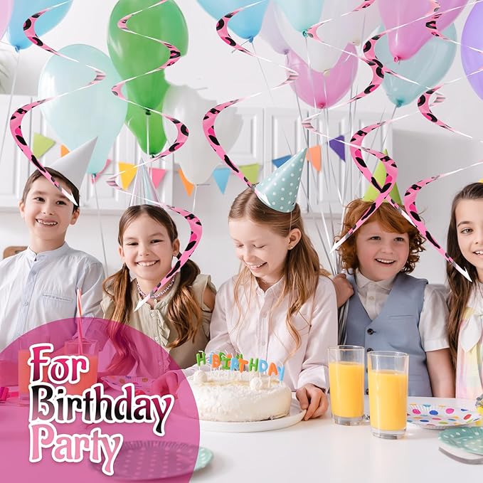 Boao 15 Pcs Cheetah Party Supplies Leopard Hanging Swirls Whirls Animal Print Party Decorations Cheetah Whirls for Birthday Baby Shower Jungle Animal Themed Graduation Wedding Celebration(Pink)