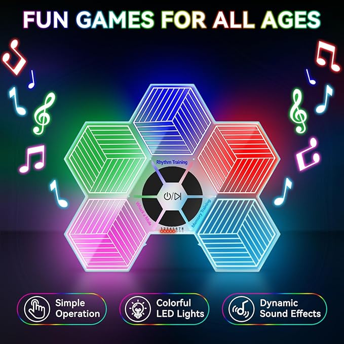 Light Up Memory Game Handheld Electronic Toys with Lights and Sound Effects, Smart Multi-Function Desktop Metronome, Puzzle Memory Rhythm Training Board Challenge for Kids Ages 3 4 5 6 and Up