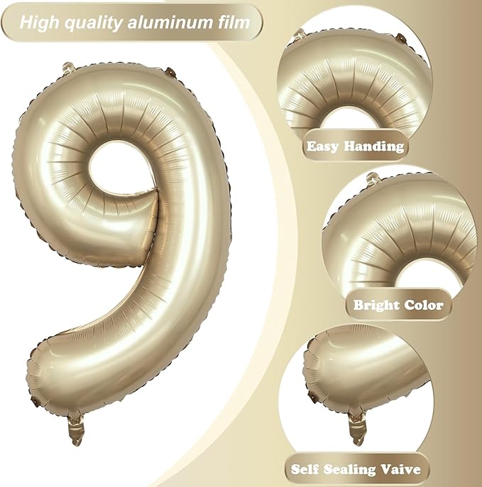Light Gold Purple Number 9 Balloon, 40 Inch Metallic Gold Foil Number Balloons Set 0-9 for Boys Men, Globos de Numero 9 Helium Balloon for 9th Age Girls Birthday Anniversary Party Decorations Supplies